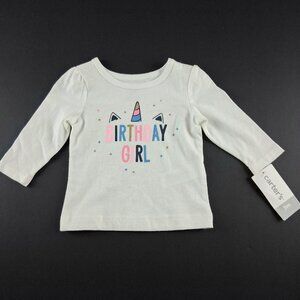 Carter's Birthday Girl Unicorn Long Sleeve Tee Girls Size 3 Months White Glitter
